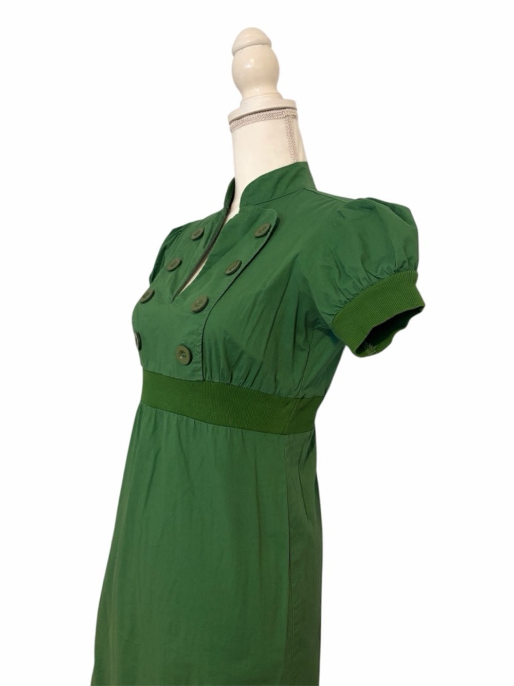 BeBop Green Short-Sleeve Empire-Waist Midi Summer Dress Women’s Small (fitted) - Picture 4 of 11
